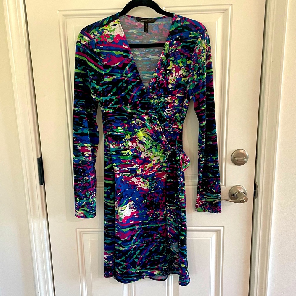 BCBGMaxAzria Blue Pink V-Neck Bodycon Dress